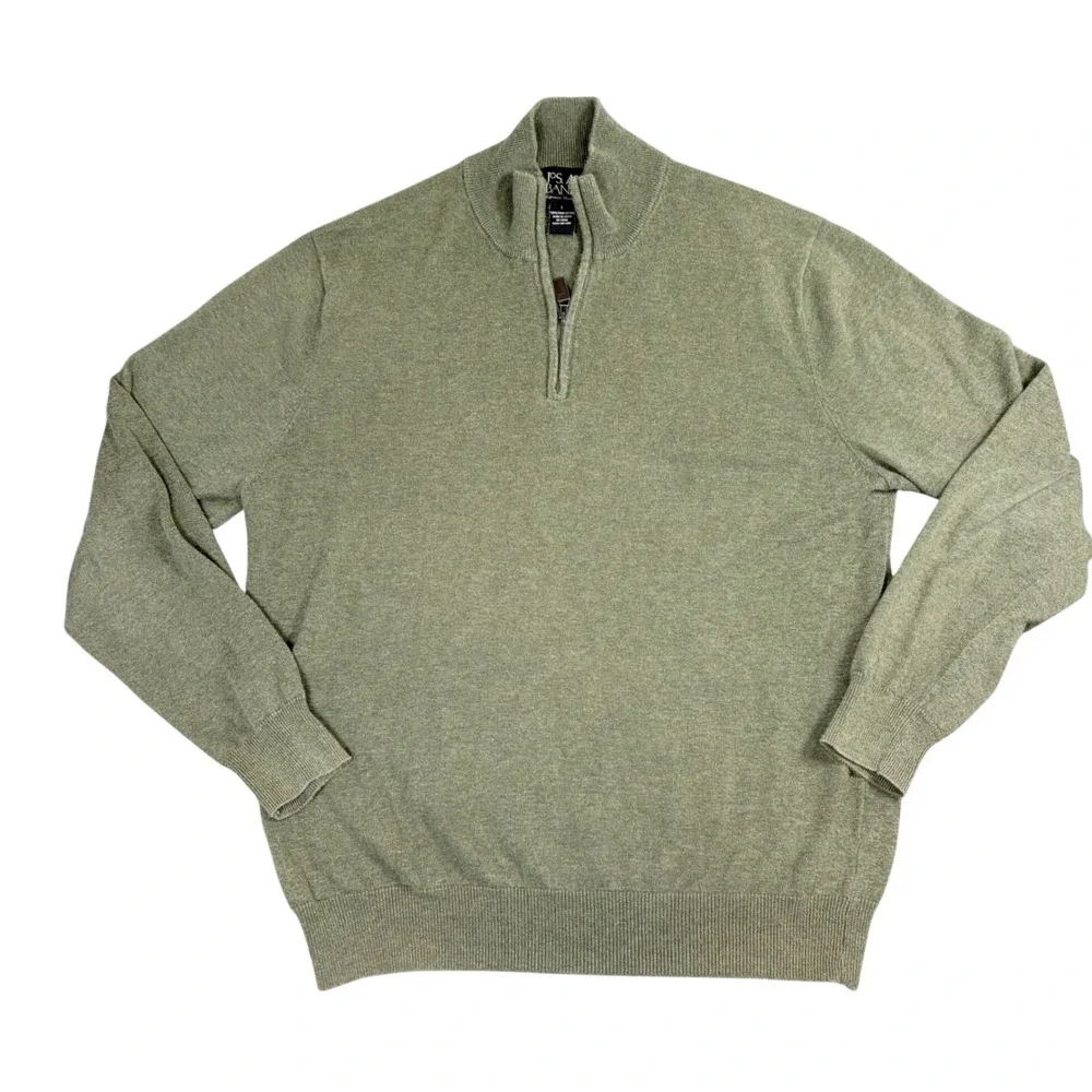 Jos A Bank Signature Collection Mens Large Sage Green 100% Pima Cotton 1/4 Zip